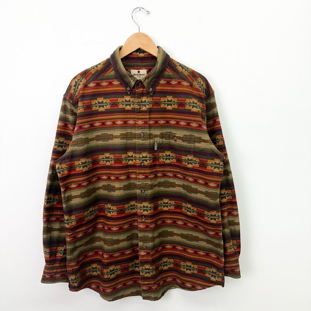 Woolrich Men’s Multicolored Southwestern Aztec Printed Flannel Button Down Casua